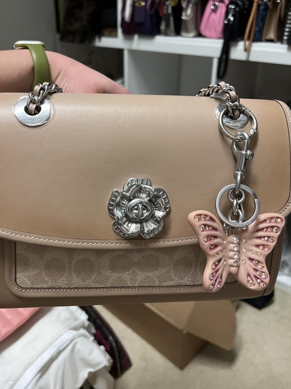 Coach Pink Butterfly Bag Charm with Crystals and Keychain - New - Picture 8 of 8